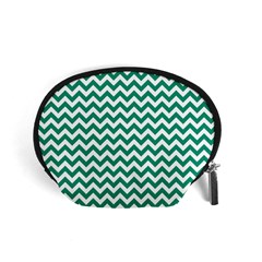 Emerald Green & White Zigzag Pattern Accessory Pouch (small) by Zandiepants