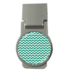 Emerald Green & White Zigzag Pattern Money Clip (round) by Zandiepants