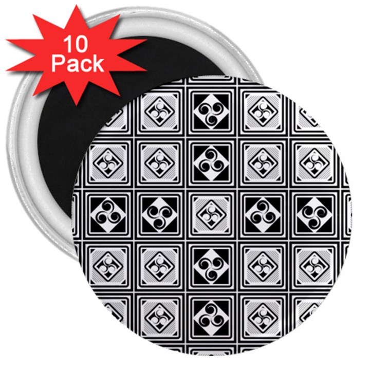 Black And White 3  Magnets (10 pack) 