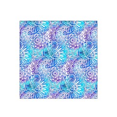 Boho Flower Doodle On Blue Watercolor Satin Bandana Scarf by KirstenStar