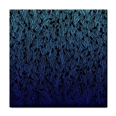 Blue Ombre Feather Pattern, Black, Tile Coaster by Zandiepants