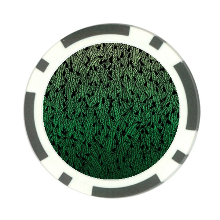 Green Ombre feather pattern, black, Poker Chip Card Guard