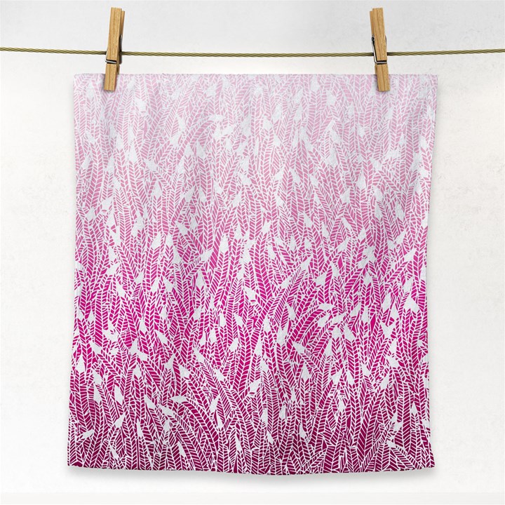 Pink Ombre feather pattern, white, Face Towel