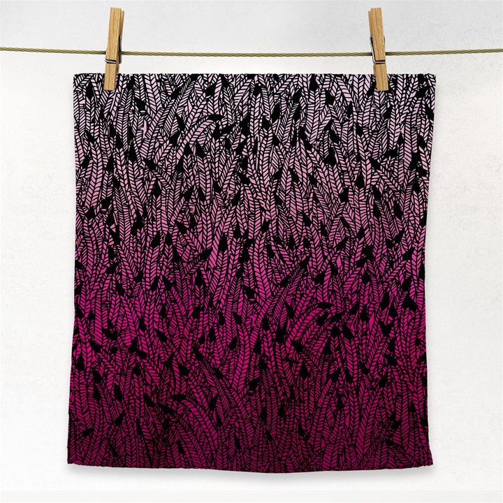 Pink Ombre feather pattern, black, Face Towel