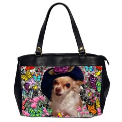 Chi Chi In Butterflies, Chihuahua Dog In Cute Hat Office Handbags (2 Sides)  by DianeClancy