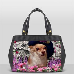 Chi Chi In Flowers, Chihuahua Puppy In Cute Hat Office Handbags (2 Sides)  by DianeClancy