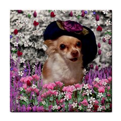 Chi Chi In Flowers, Chihuahua Puppy In Cute Hat Tile Coasters by DianeClancy