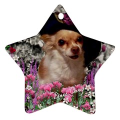 Chi Chi In Flowers, Chihuahua Puppy In Cute Hat Ornament (star)  by DianeClancy