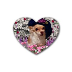 Chi Chi In Flowers, Chihuahua Puppy In Cute Hat Heart Coaster (4 Pack)  by DianeClancy