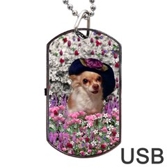 Chi Chi In Flowers, Chihuahua Puppy In Cute Hat Dog Tag Usb Flash (two Sides)  by DianeClancy