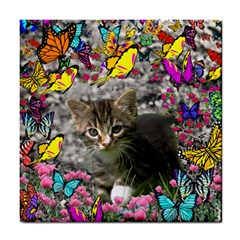 Emma In Butterflies I, Gray Tabby Kitten Tile Coasters by DianeClancy