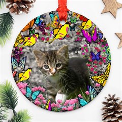 Emma In Butterflies I, Gray Tabby Kitten Round Ornament (two Sides)  by DianeClancy