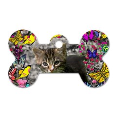 Emma In Butterflies I, Gray Tabby Kitten Dog Tag Bone (one Side) by DianeClancy