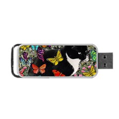 Freckles In Butterflies I, Black White Tux Cat Portable Usb Flash (one Side) by DianeClancy