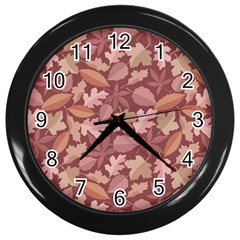 Marsala Leaves Pattern Wall Clocks (black) by sifis