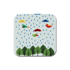 Birds In The Rain Rubber Square Coaster (4 Pack)  by justynapszczolka