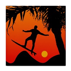 Man Surfing At Sunset Graphic Illustration Tile Coasters by dflcprints