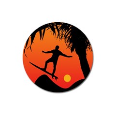 Man Surfing At Sunset Graphic Illustration Magnet 3  (round) by dflcprints