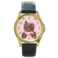 Gamergirl 3 P Round Gold Metal Watch by kaoruhasegawa