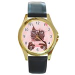 Gamergirl 3 P Round Gold Metal Watch Front