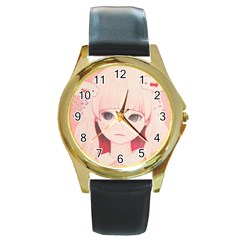 Spring Rain? Round Gold Metal Watch by kaoruhasegawa