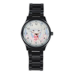 Gamegirl Girl Play With Star Stainless Steel Round Watch by kaoruhasegawa