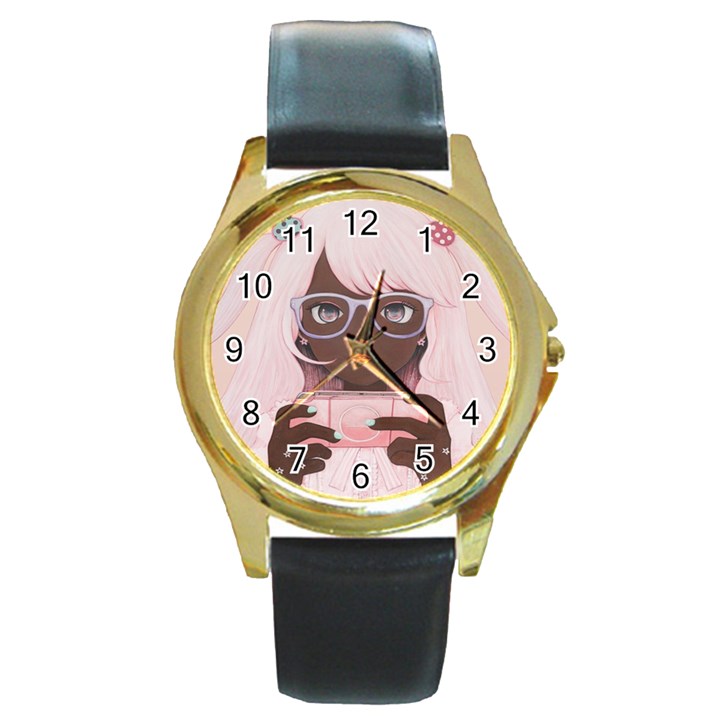 Gamergirl 3 P Round Gold Metal Watch