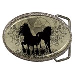 Wonderful Black Horses, With Floral Elements, Silhouette Belt Buckles Front