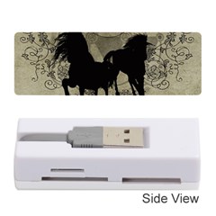 Wonderful Black Horses, With Floral Elements, Silhouette Memory Card Reader (stick)  by FantasyWorld7