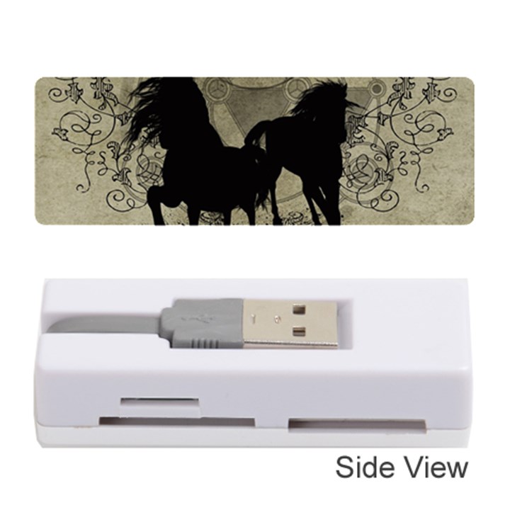 Wonderful Black Horses, With Floral Elements, Silhouette Memory Card Reader (Stick) 