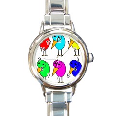 Colorful Birds Round Italian Charm Watch by Valentinaart