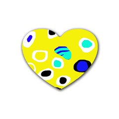 Yellow Abstract Pattern Rubber Coaster (heart)  by Valentinaart