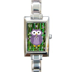 Purple Owl Rectangle Italian Charm Watch by Valentinaart