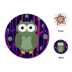 Green And Purple Owl Playing Cards (round)  by Valentinaart