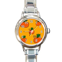 Thanksgiving Pumpkins Pattern Round Italian Charm Watch by Valentinaart