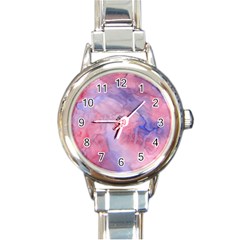 Galaxy Cotton Candy Pink And Blue Watercolor  Round Italian Charm Watch by CraftyLittleNodes