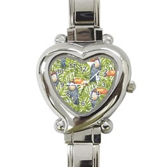 Tropical Print Leaves Birds Toucans Toucan Large Print Heart Italian Charm Watch by CraftyLittleNodes