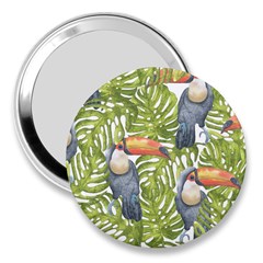 Tropical Print Leaves Birds Toucans Toucan Large Print 3  Handbag Mirrors by CraftyLittleNodes