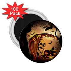 Halloween, Funny Pumpkin With Skull And Spider In The Night 2 25  Magnets (100 Pack)  by FantasyWorld7