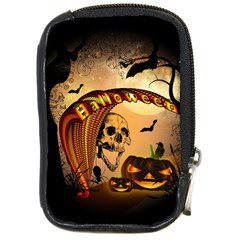 Halloween, Funny Pumpkin With Skull And Spider In The Night Compact Camera Cases by FantasyWorld7