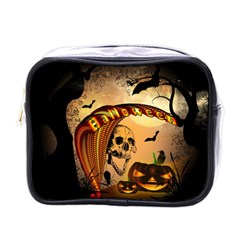 Halloween, Funny Pumpkin With Skull And Spider In The Night Mini Toiletries Bags by FantasyWorld7