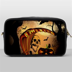 Halloween, Funny Pumpkin With Skull And Spider In The Night Toiletries Bags by FantasyWorld7