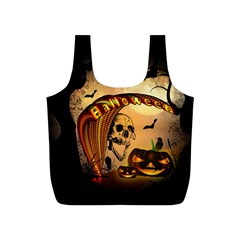 Halloween, Funny Pumpkin With Skull And Spider In The Night Full Print Recycle Bags (s)  by FantasyWorld7