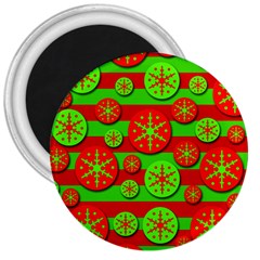 Snowflake Red And Green Pattern 3  Magnets by Valentinaart