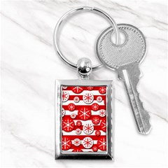 Snowflake Red And White Pattern Key Chains (rectangle)  by Valentinaart