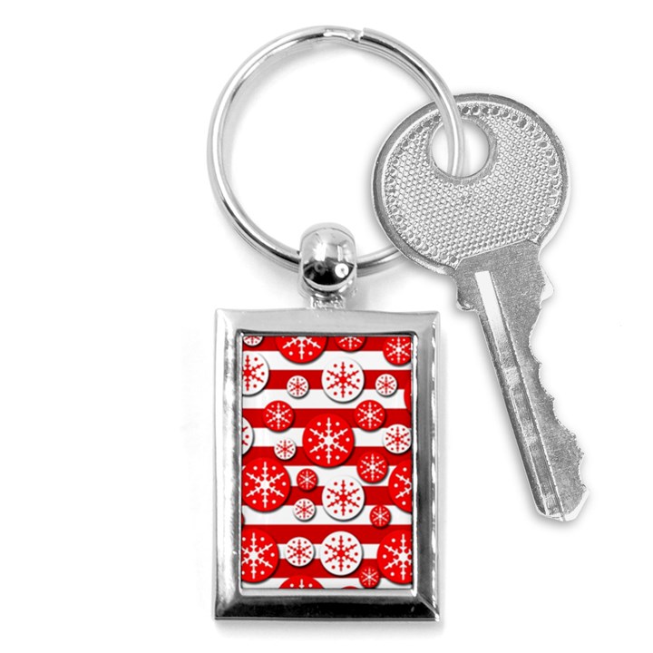 Snowflake red and white pattern Key Chains (Rectangle) 