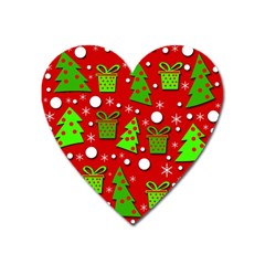 Christmas Trees And Gifts Pattern Heart Magnet by Valentinaart