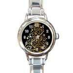 Decorative Starry Christmas Tree Black Gold Elegant Stylish Chic Golden Stars Round Italian Charm Watch Front