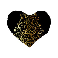 Decorative Starry Christmas Tree Black Gold Elegant Stylish Chic Golden Stars Standard 16  Premium Heart Shape Cushions by yoursparklingshop