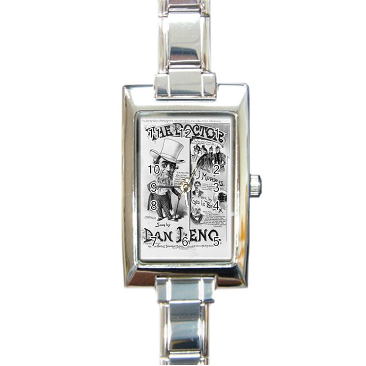 Vintage Song Sheet Lyrics Black White Typography Rectangle Italian Charm Watch